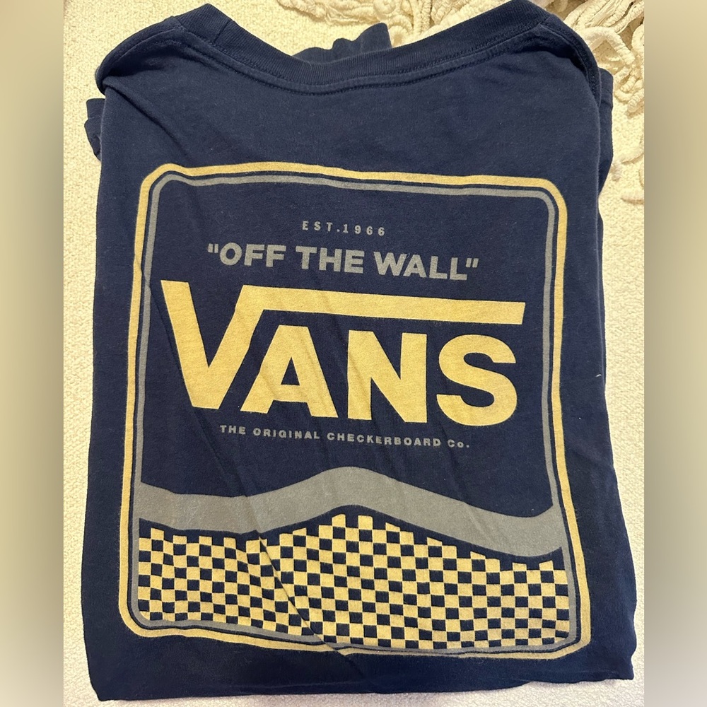 Vans Navy and Yellow Checkerboard long sleeve Tee